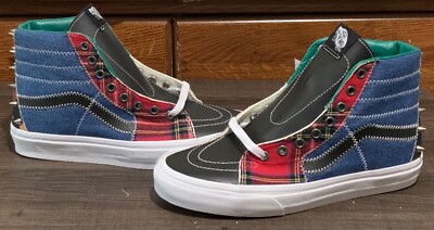 Vans Sk8-Hi Patchwork Denim Tartan Plaid Studded High Top Sneakers Men 11.5 Vans Sk8-Hi Tartan Daze Denim Patchwork Dye Punk Skate Shoes  main image 4
