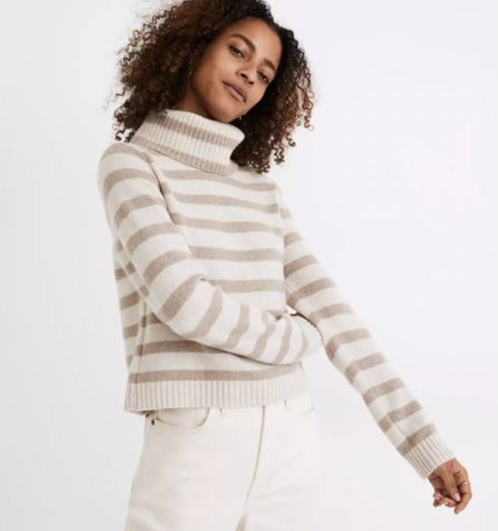white cropped roll neck jumper
