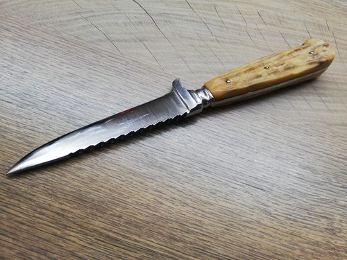 VTG RARE GERMAN ANTON WINGEN A.W.JB STAG HORN HANDLE HUNTING BOOT SAWBACK KNIFE - Picture 10 of 12