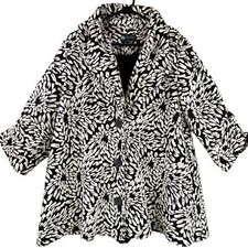 Damee Floral Textured Jersey Knit Jacket Size L Art To Wear Black White