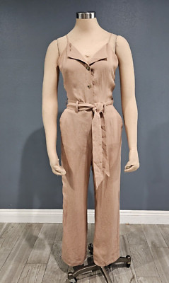 NANUSHKA Women Katana Light Tan Triacetate Sleeveless Belted Tank Jumpsuit S