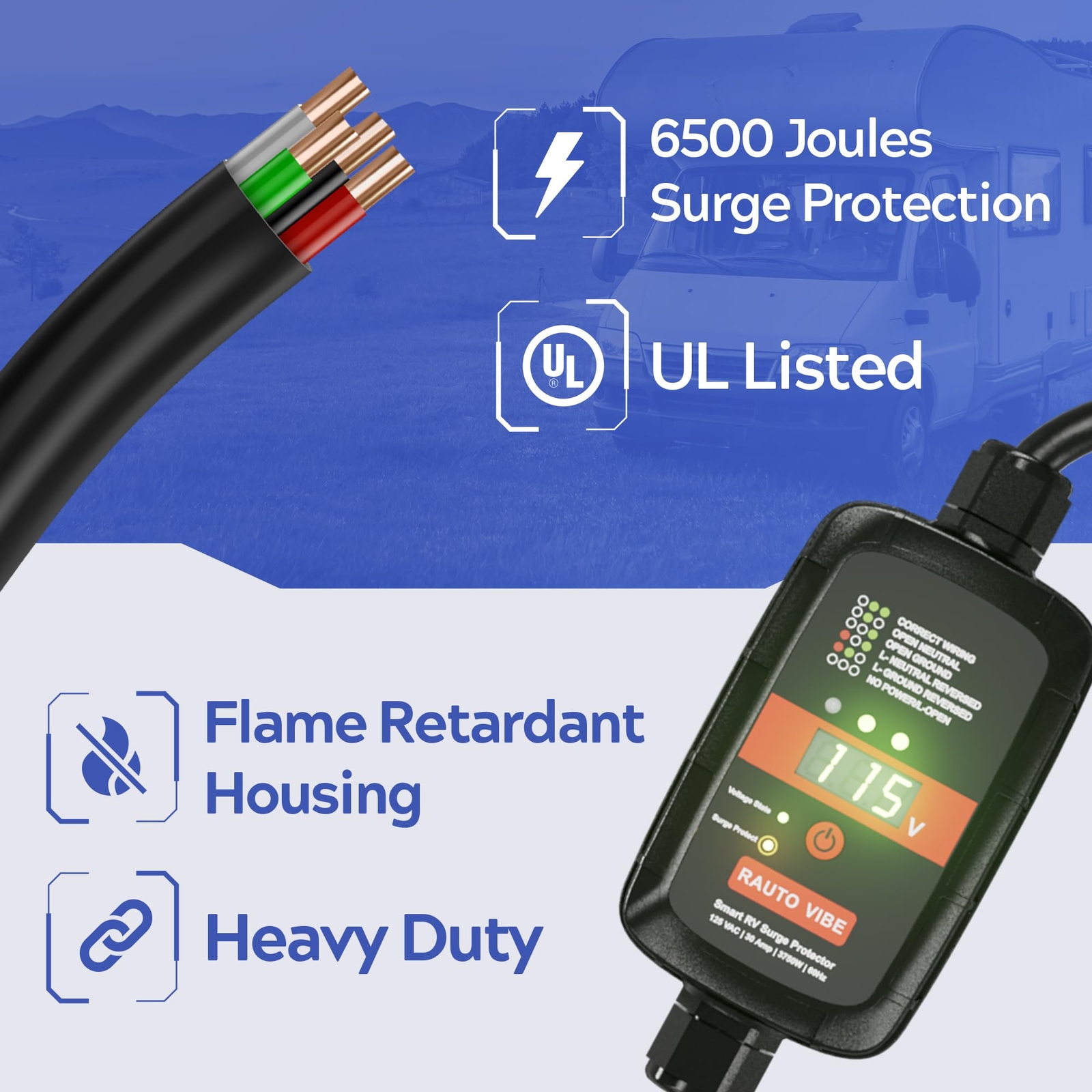 P1 Bluetooth Smart RV Surge Protector 30Amp EPO Realtime LED KwH Meter