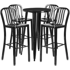 24'' Round Black Metal Indoor-Outdoor Restaurant Bar Table Set with 4  Barstools