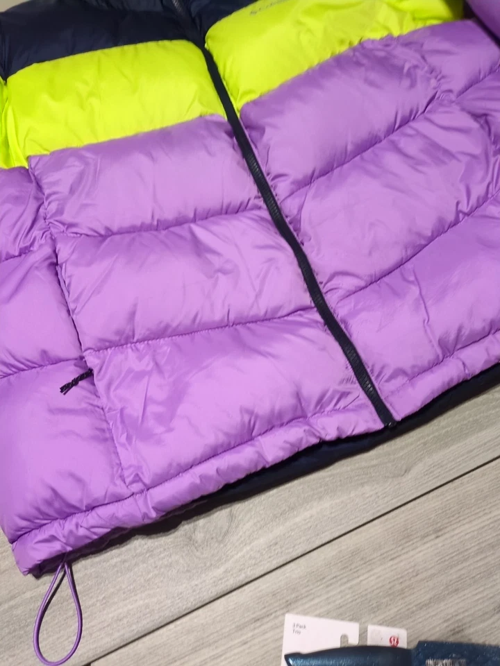 Columbia Womens Puffect Color Blocked Puffer Jacket Purple Blue Yellow Sz 2X - Image 3 of 4