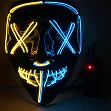 Glowing Mask Halloween Black Horror Led Party Full Free Dark Glow Skull