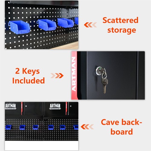 Wall-mounted Double-door Cabinet w/ Tool Rack Hanging Basket Hook Storage Shelf - Picture 3 of 9