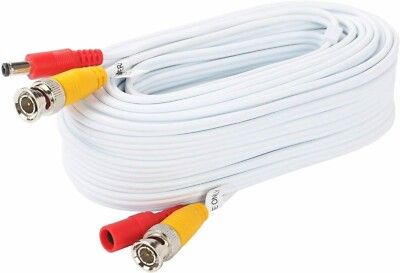 45ft CCTV Security Camera DVR Video Power Surveillance BNC Cable Wire Cord White
