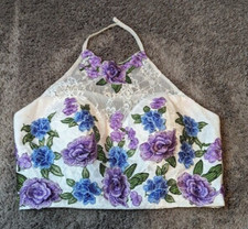 Ellie Wilde Mon Cheri Prom Dress Embroidered Floral Halter Top Only Size 10