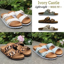 LADIES COMFORT SUMMER BEACH BUCKLE SLIP ON FLAT WIDE MULES SLIDERS SANDALS SIZE