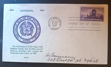 UTAH GREAT SALT LAKE MORMON COLONY  1847 BRIGHAM YOUNG 1947 WM GRANDY CACHET FDC