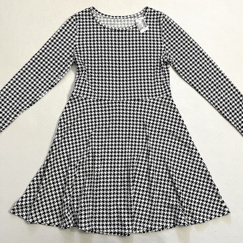 NWT Children’s Place Girl Black White Houndstooth Print Long Sleeve Dress XL 14 - Picture 3 of 8