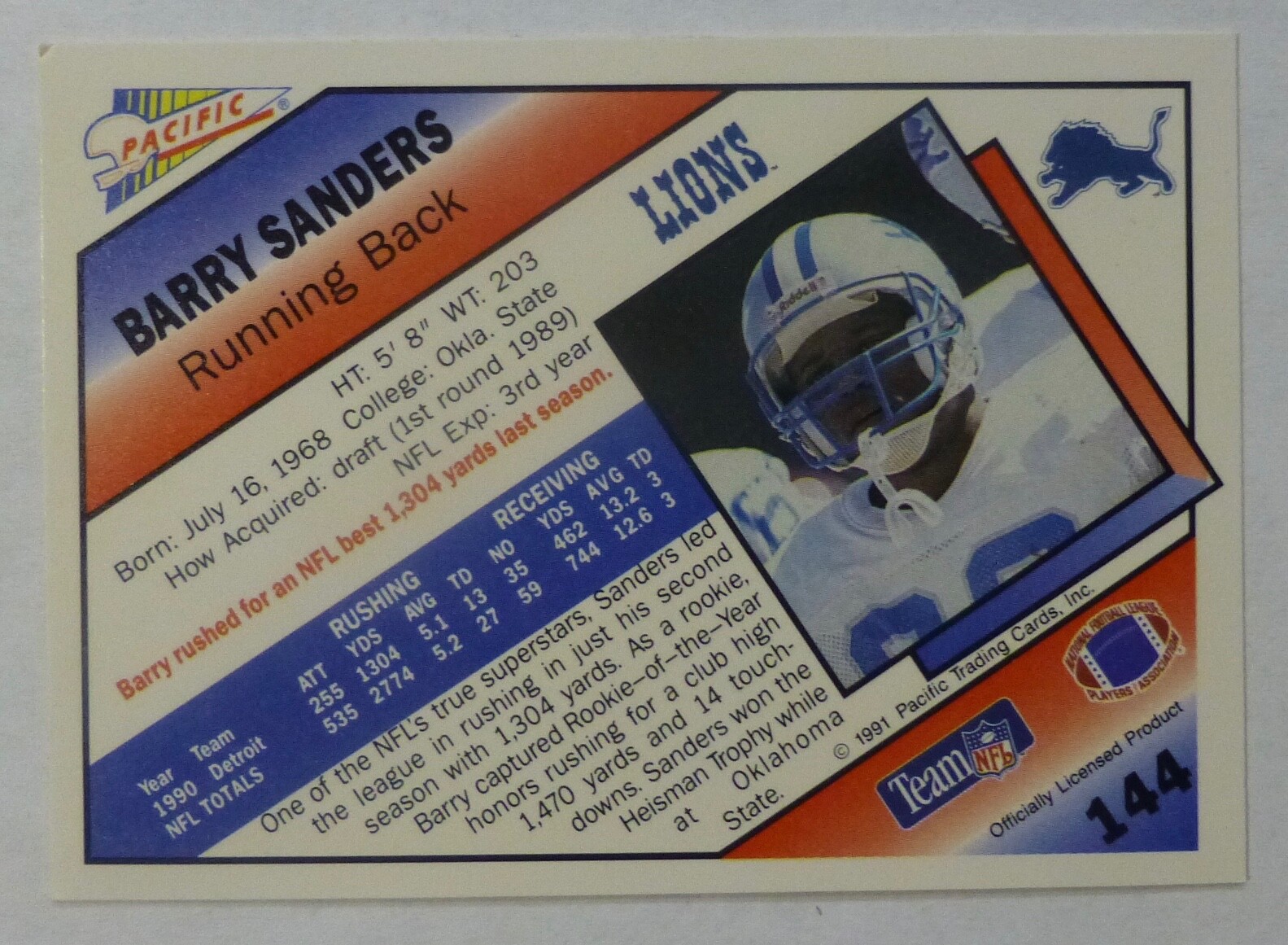 BARRY SANDERS 1991 PACIFIC CARD 144 eBay