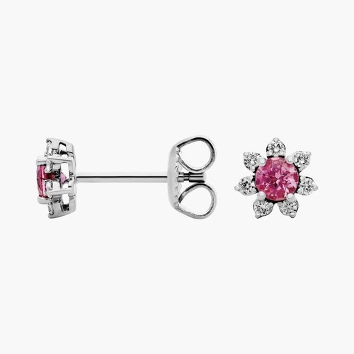 Fine 0.60 TCW Round Cut Simulated Tourmaline & Sapphire Blossom Women's Earrings - Picture 2 of 7