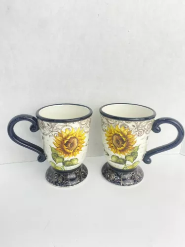 Full Set of 8 Certified International “French Sunflowers” Floral Coffee Tea Mugs