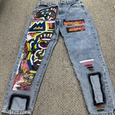 fashion nova blue denim jeans size 13 painted front
