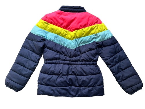 GAP Girl’s Puffer Jacket Navy Blue With Rainbow Stripes Size M (8-9 Years) - Picture 3 of 7