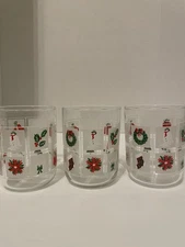 CULVER CHRISTMAS POTPOURRI SET OF 3 GLASS MCM DOUBLE OLD FASHION 4.5” GLASSES