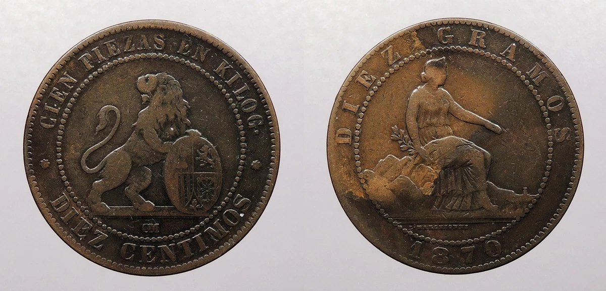 Spain 10 Centimos 1870 for sale | eBay