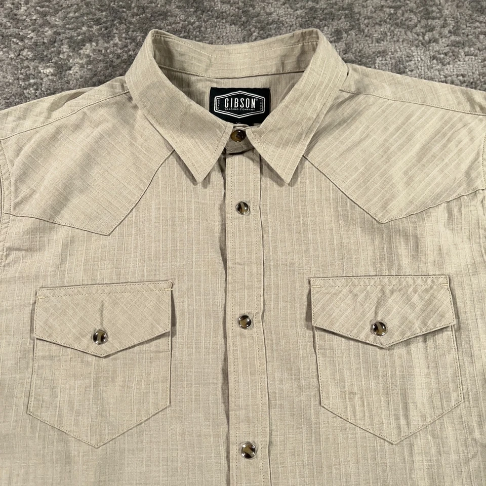 Camisa Gibson Western Para Hombres XL Beige Rayas Perla A Presión Manga Larga Vaquero Rodeo Foto 2 de 4