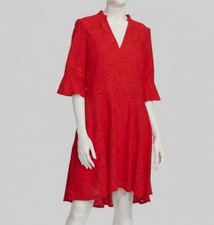 Kensie Women's Red Cotton Eyelet Bell-Sleeve High-Low Dress Size 4