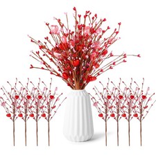 8 PCS Valentines Day Decorations Flowers Artificial Berry Floral Heart Red