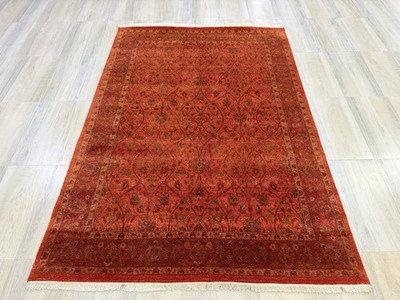 Vintage Rust 6 x 8 Hand Knotted Oriental Area Rug 100% Wool Allover Authentic