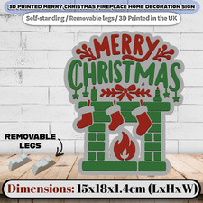 3D Printed MERRY CHRISTMAS FIREPLACE Sign Home Décor Desk Shelf Xmas Decoration