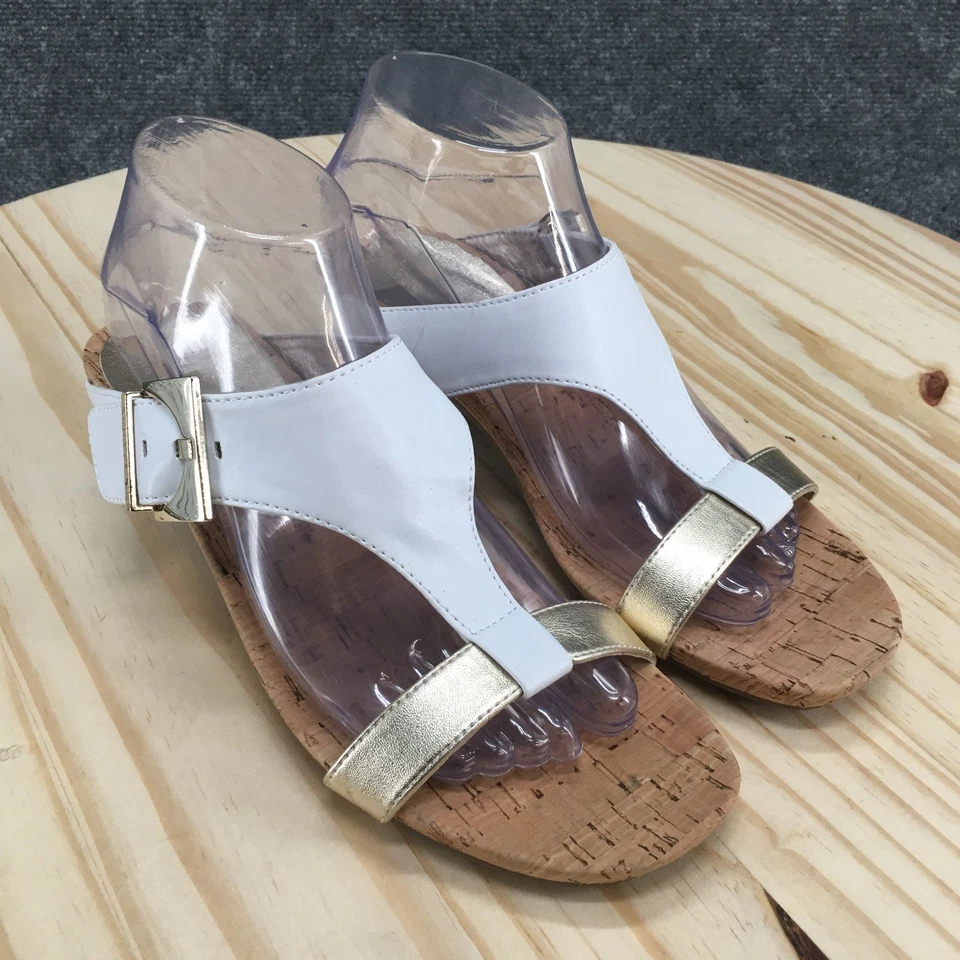 Sandalias Anne Klein para mujer 8,5 M Tammy Slide blancas imitación cuero cuña abierta Foto 3 de 4