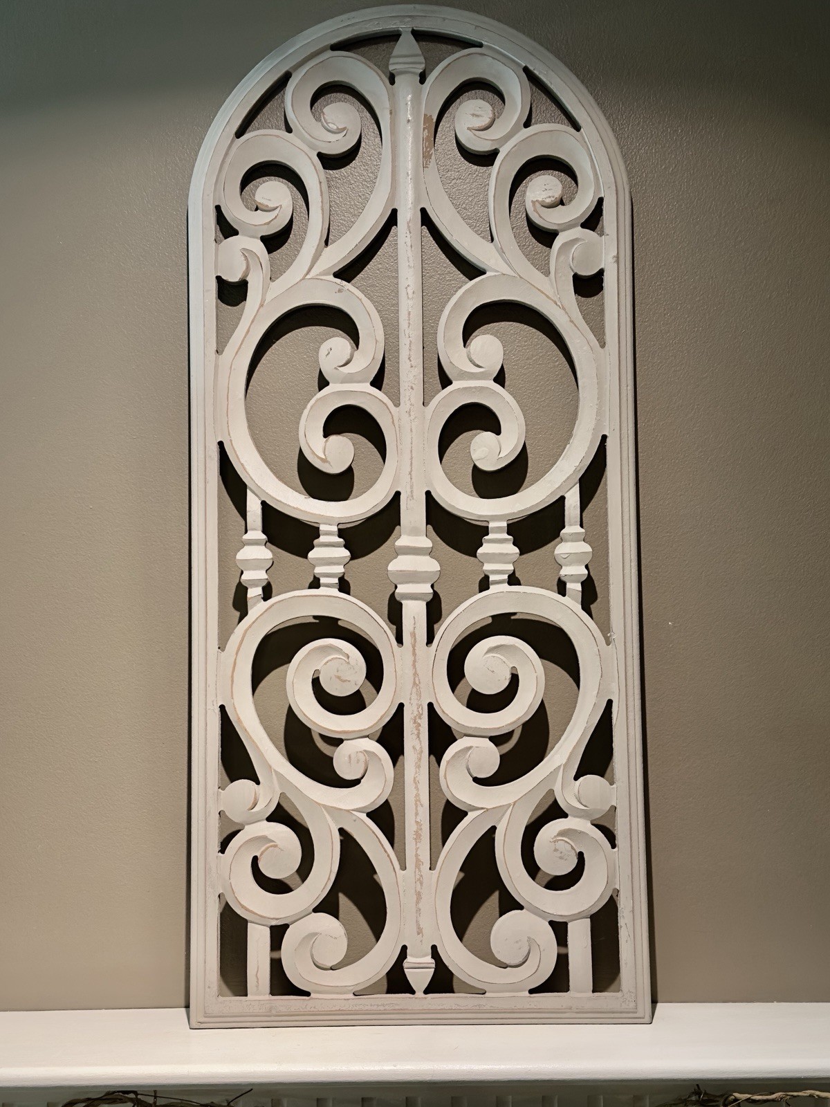 Handcarved Wood Arched/Scrolled Design Distressed Gray Wall Decor/Panel India