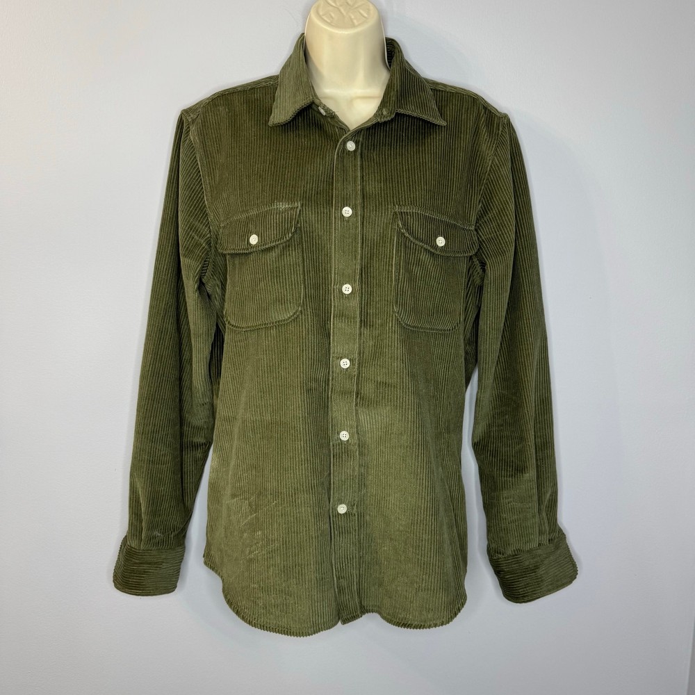 Reiss Bonucci Green Corduroy Mens Casual Twin Pocket Overshirt  