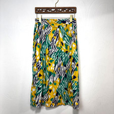 Vintage 80s Soko Skirt Abstract Print Midi Made USA Green Yellow Bold Pattern