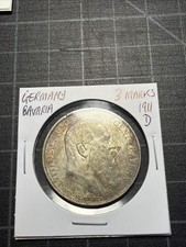 Germany Bavaria 3 Marks 1911 D Silver Toned