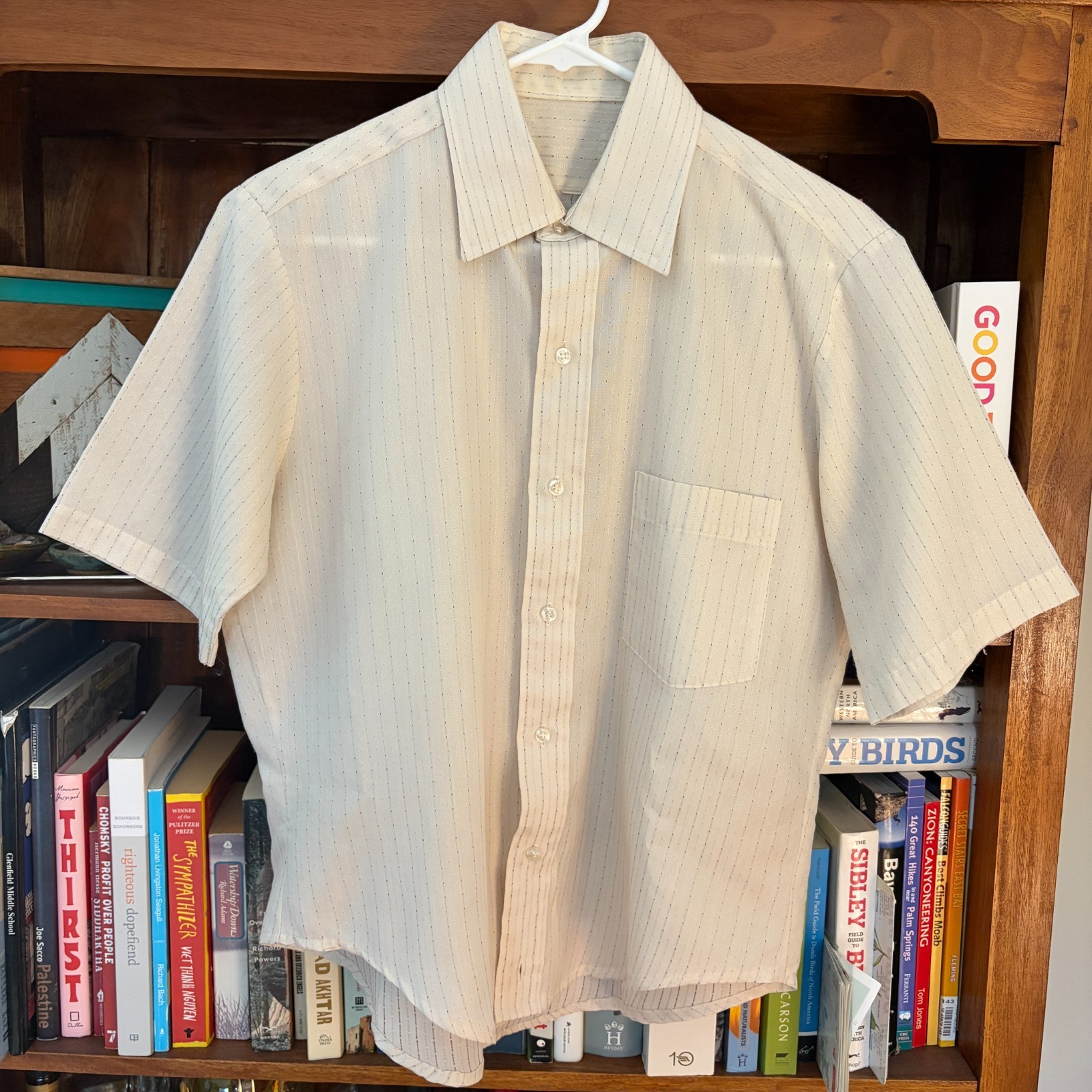 Retro striped off-white button down shirt crop top | VTG retro | Size S/M