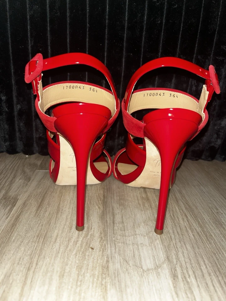 Сандалии на шпильках Giuseppe Zanotti красные лакированные и замшевые размер 36,5 - Изображение 4 из 4