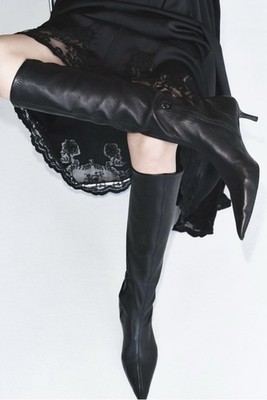 New H&M Studio Collection Premium Selection Knee High Boots leather black Sz 6