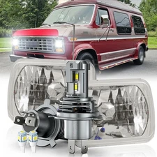 Square Housing 7"+H4 LED Headlight HL DRL Fit Ford F100 1980-1983 3.8L 4.9L 5.0L