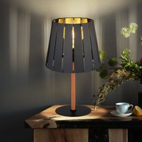 Tischlampe Leseleuchte Holzoptik Nachttischlampe Schwarz E27 1 Flammig H 45 Cm