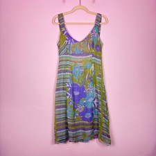 vintage handmade 00s y2k purple green floral summer midi dress 12