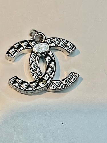 Rare CHANEL Button Zioper Pull Zircon Rhinestone Thick Silver 19 mm Stamped - Picture 2 of 4