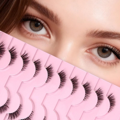Falsche Wimpern 10 Paar 3D Streifen Faux Nerz Wimpern Half Lashes Fluffy Wispy (By0