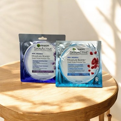 LOT 2X Garnier Skin Active Moisture Bomb Super HYDRATING ANTI-FATIGUE Sheet Mask