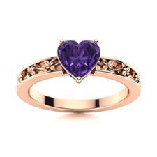 925 Silver Amethyst Gemstone February Birth Promise Solitaire Prong Ring
