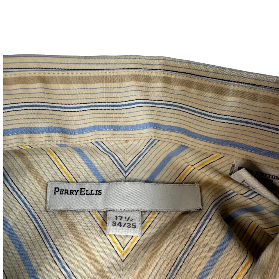 Camisa social masculina Perry Ellis 17 1/2 34/35 listrada manga longa com botões - Imagem 3 de 4