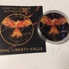 2016 Colorized Burning Liberty Eagle 1oz Silver Coin Ruthenium Gold Finish w/CoA