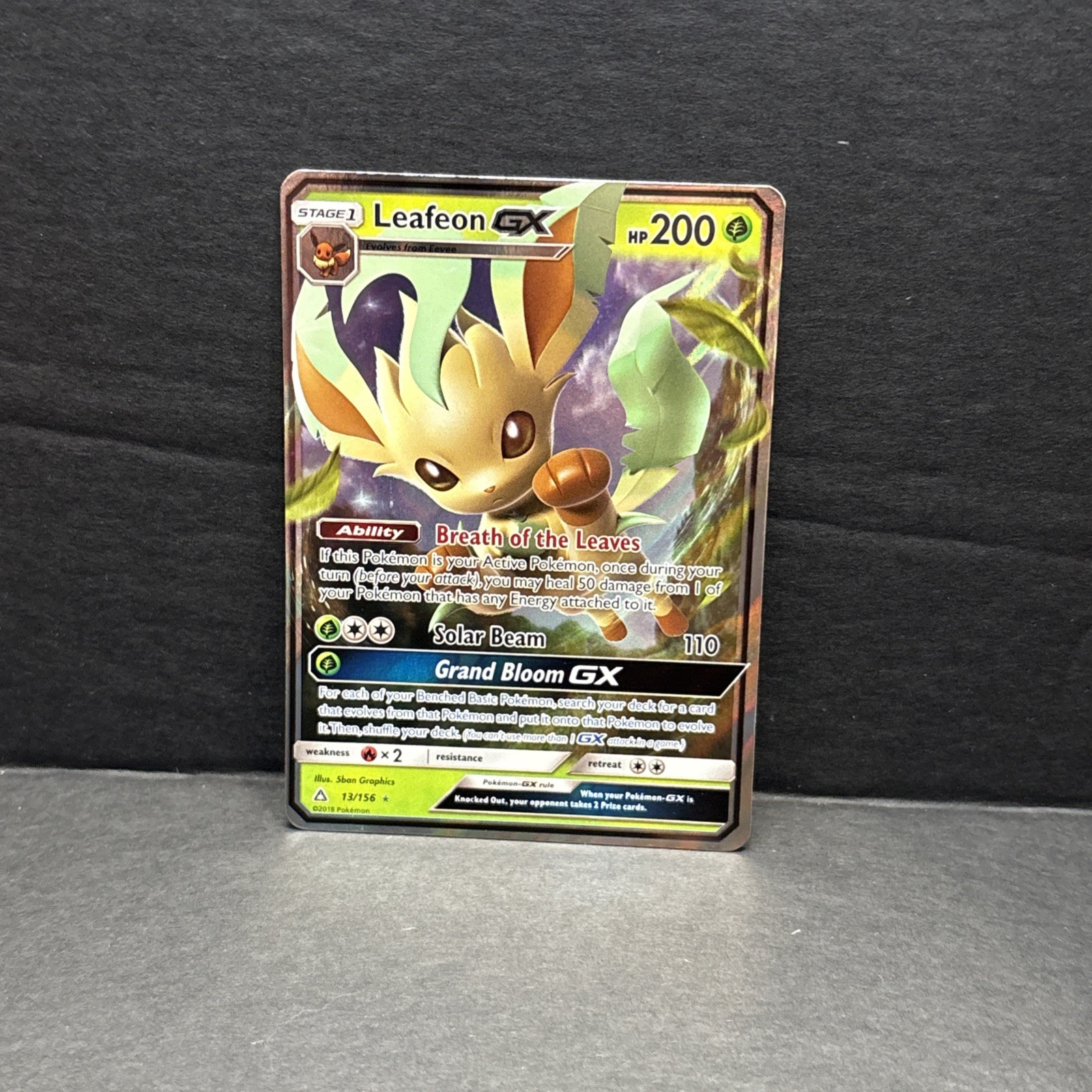 Pokémon TCG Sun Moon Leafeon GX Ultra Prism 13/156 NM Condition