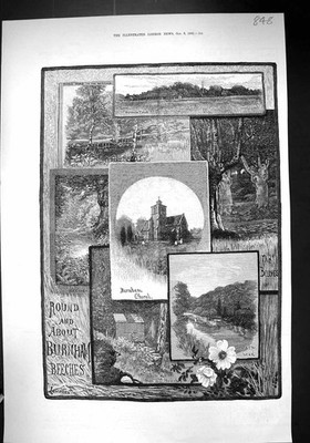 Alter Druck 1883 Burnham Beeches Kirche Maidenhead Stadt Künstlerhütte Kunst 19.