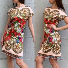 Dolce & Gabbana SS2013 Floral Wheels Print Jacquard Shift A-Line Dress IT38