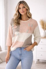 MARGULES Vintage 80s Floral Applique Sweater M Pastel Colorblock Korea Grandma