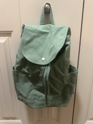 New Palm + Perkins Sage Green Canvas Drawstring Backpack 