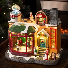 Christmas Village Scene Decoration Diffuser Ornament PreLit LED Musical Carousel
